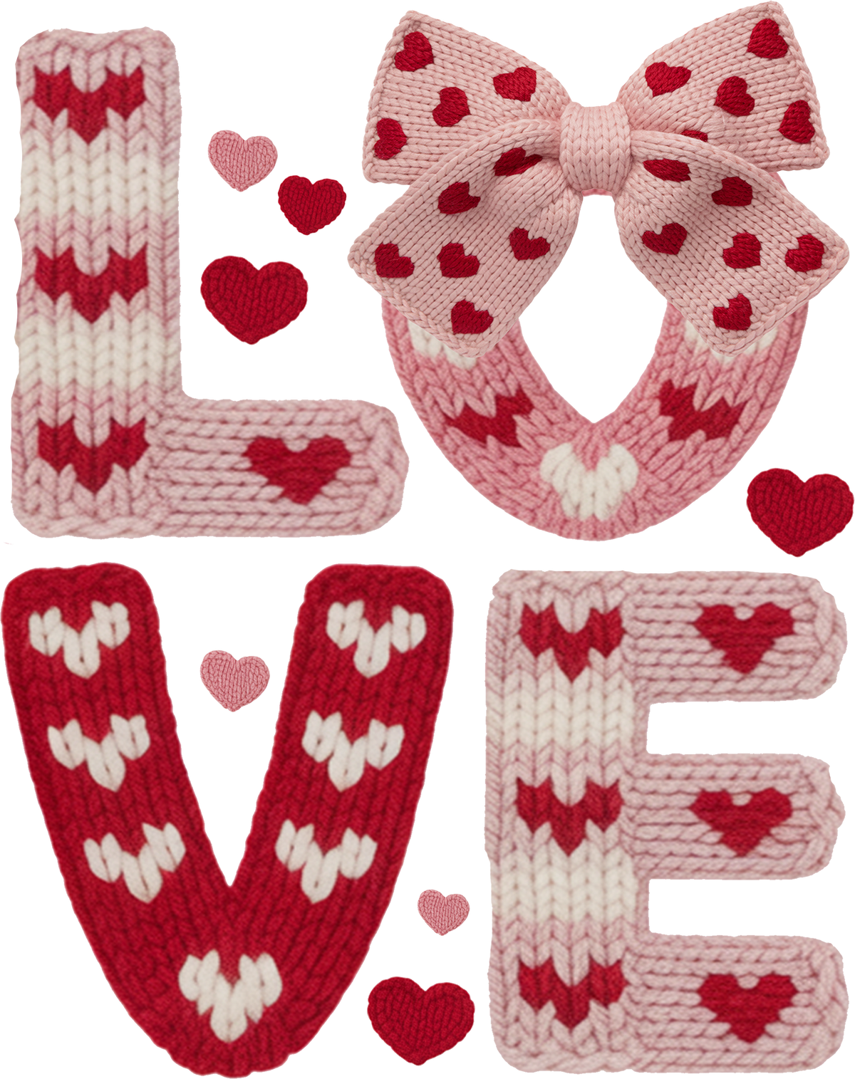 Faux Yarn Crochet Love Bow - Valentines Day Ready to Press DTF Transfer