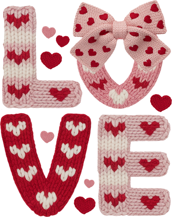 Faux Yarn Crochet Love Bow - Valentines Day Ready to Press DTF Transfer