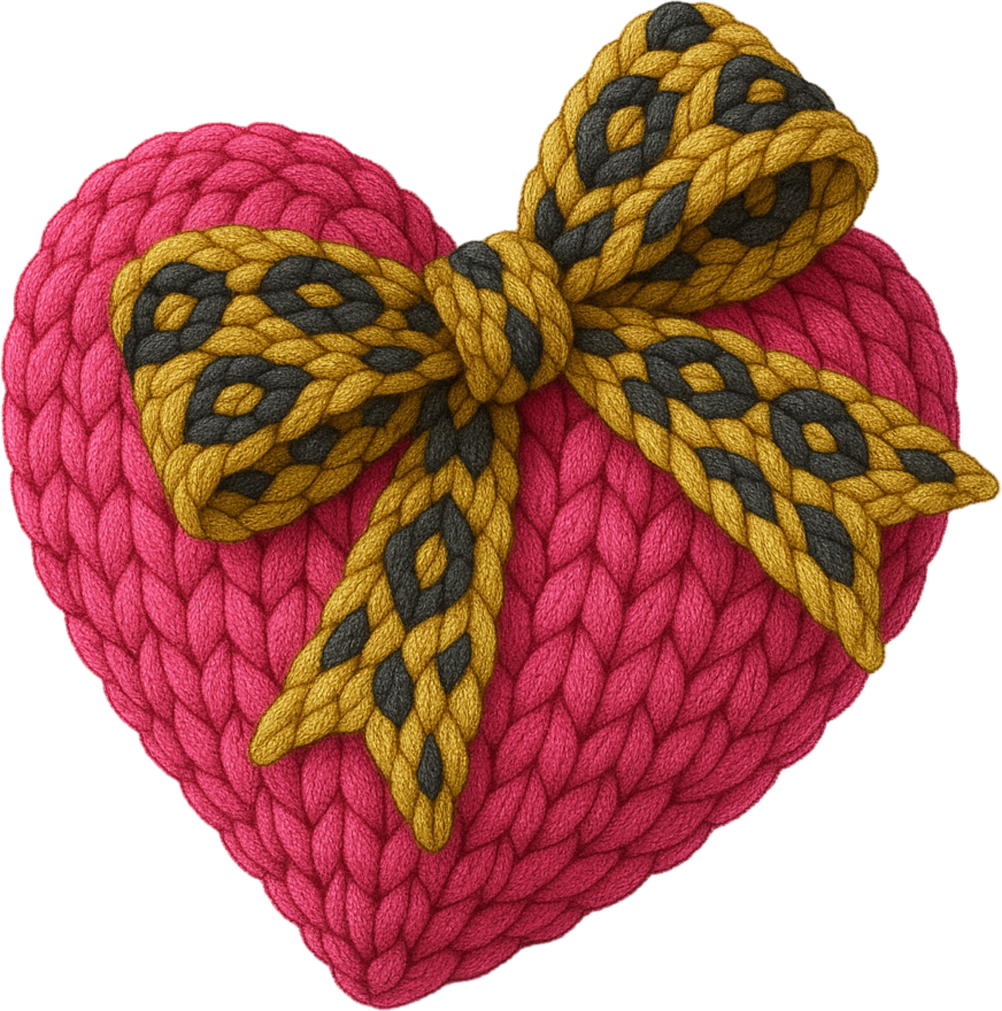 Faux Yarn Crochet Leopard Bow Pink Heart - Valentines Day Ready to Press DTF Transfer