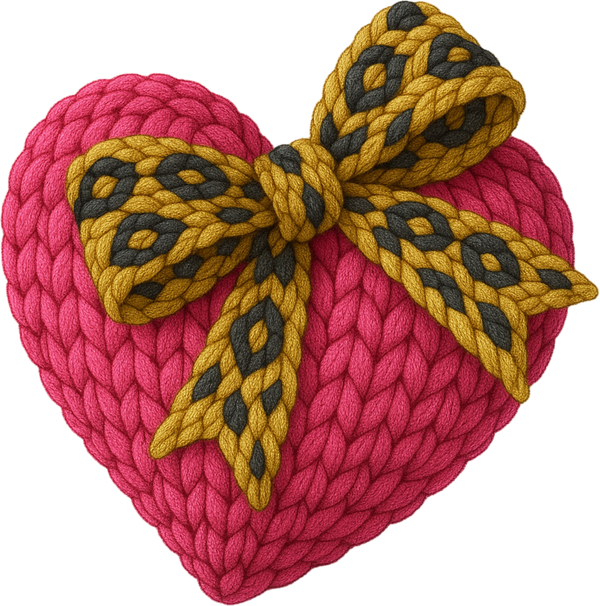 Faux Yarn Crochet Leopard Bow Pink Heart - Valentines Day Ready to Press DTF Transfer