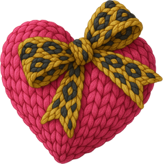 Faux Yarn Crochet Leopard Bow Pink Heart - Valentines Day Ready to Press DTF Transfer
