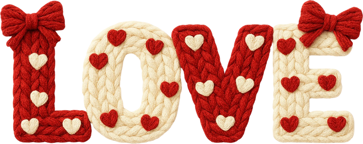 Faux Yarn Crochet Valentine Red Love Bow - Valentines Day Ready to Press DTF Transfer