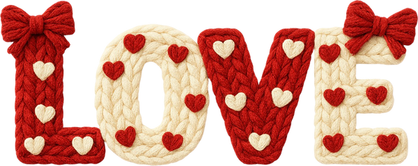 Faux Yarn Crochet Valentine Red Love Bow - Valentines Day Ready to Press DTF Transfer