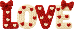 Faux Yarn Crochet Valentine Red Love Bow - Valentines Day Ready to Press DTF Transfer