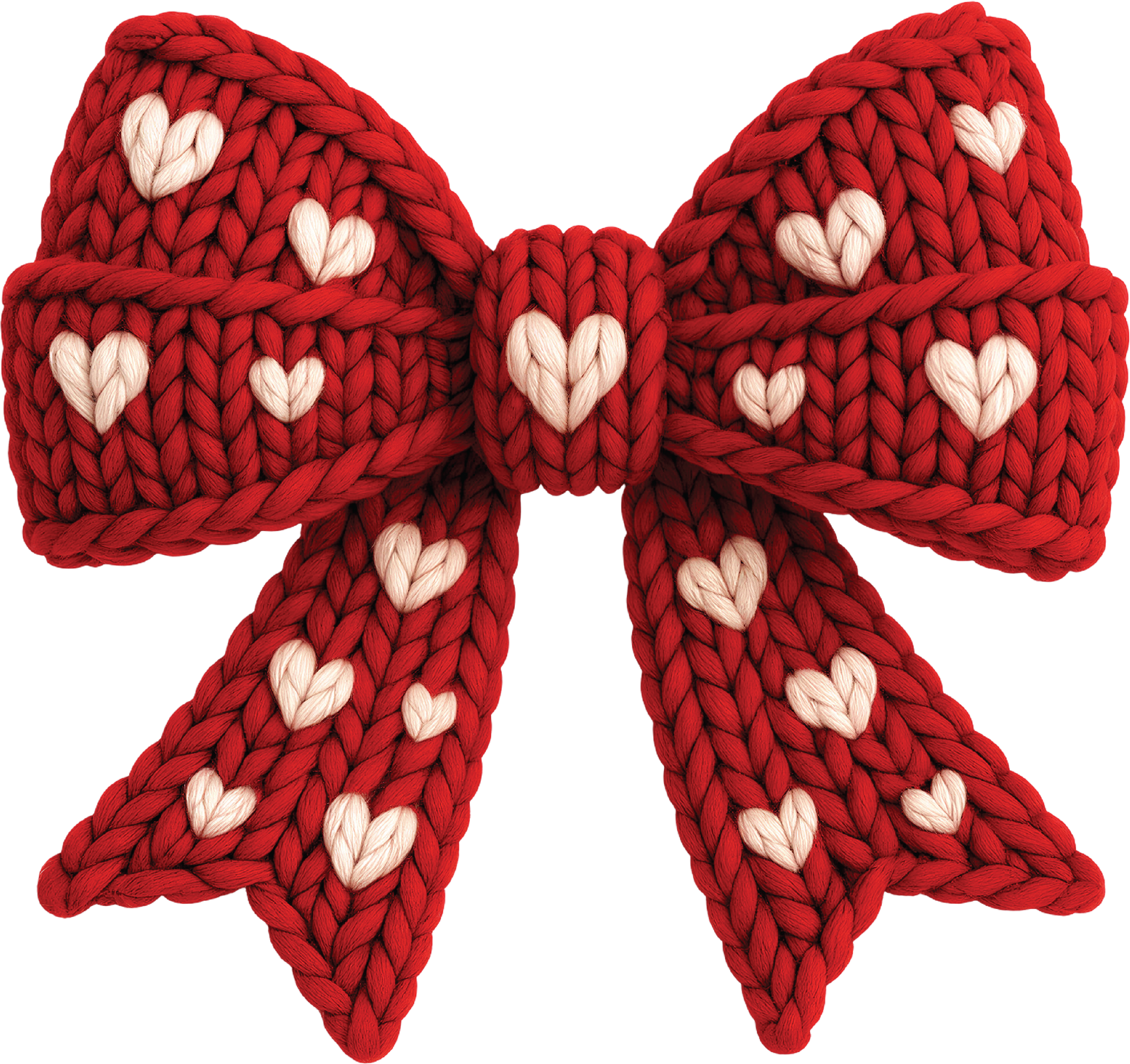 Faux Yarn Crochet Valentine Red Bow - Valentines Day Ready to Press DTF Transfer