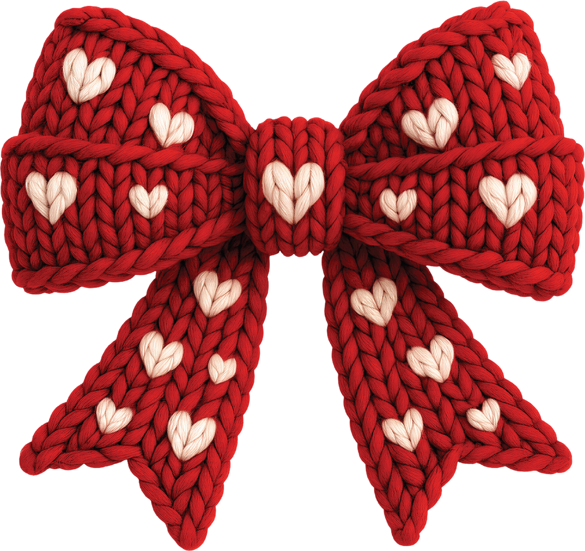 Faux Yarn Crochet Valentine Red Bow - Valentines Day Ready to Press DTF Transfer