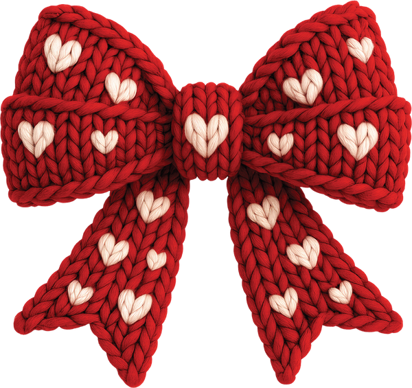 Faux Yarn Crochet Valentine Red Bow - Valentines Day Ready to Press DTF Transfer