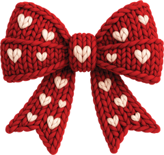 Faux Yarn Crochet Valentine Red Bow - Valentines Day Ready to Press DTF Transfer