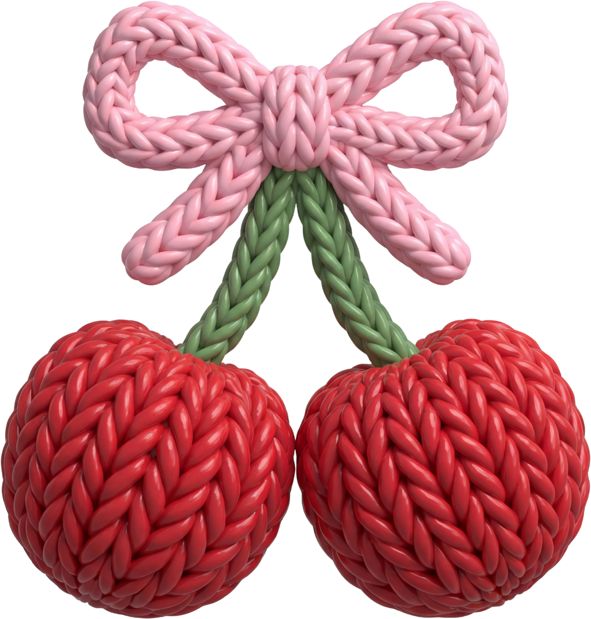 Faux Yarn Crochet Pink Bow Red Cherry - Valentines Day Ready to Press DTF Transfer