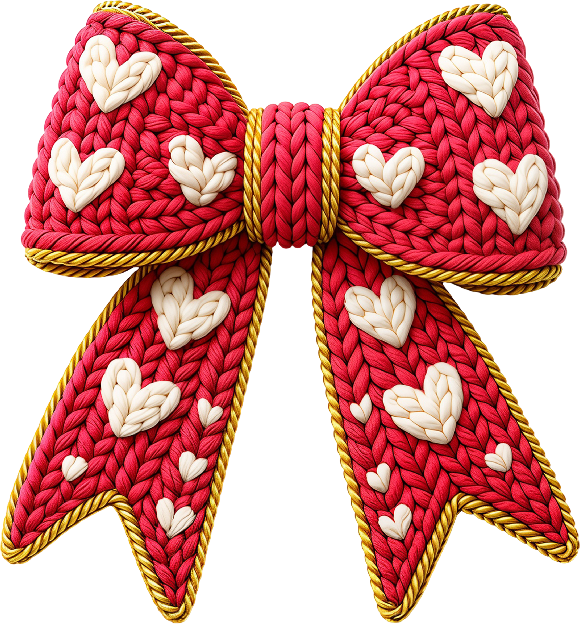 Faux Yarn Crochet Valentine Heart Red Bow - Valentines Day Ready to Press DTF Transfer