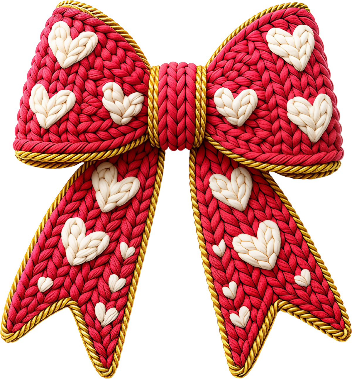 Faux Yarn Crochet Valentine Heart Red Bow - Valentines Day Ready to Press DTF Transfer