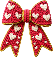 Faux Yarn Crochet Valentine Heart Red Bow - Valentines Day Ready to Press DTF Transfer