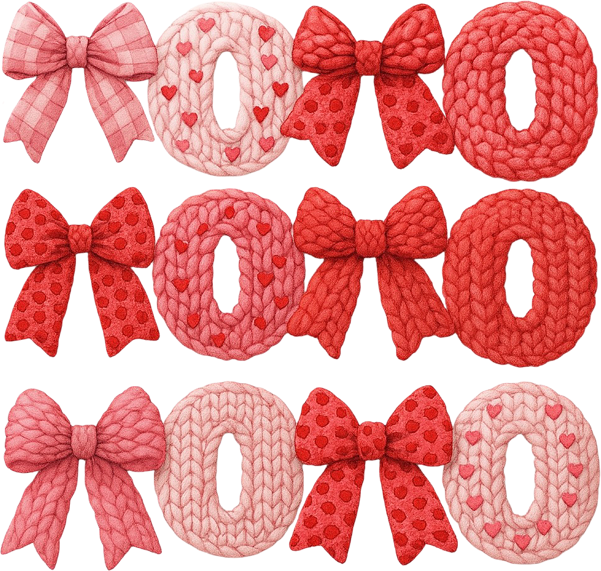 Faux Yarn Crochet Valentine Bow Xoxo - Valentines Day Ready to Press DTF Transfer