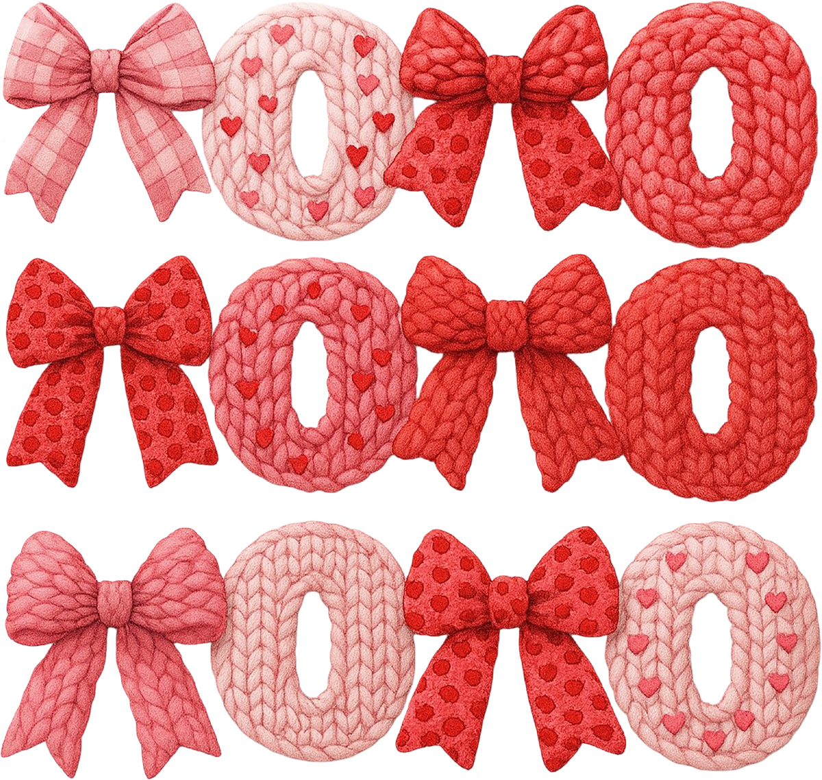 Faux Yarn Crochet Valentine Bow Xoxo - Valentines Day Ready to Press DTF Transfer