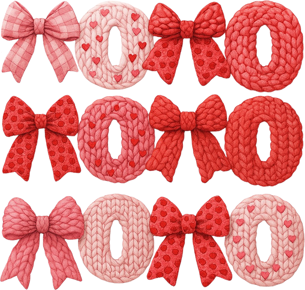Faux Yarn Crochet Valentine Bow Xoxo - Valentines Day Ready to Press DTF Transfer