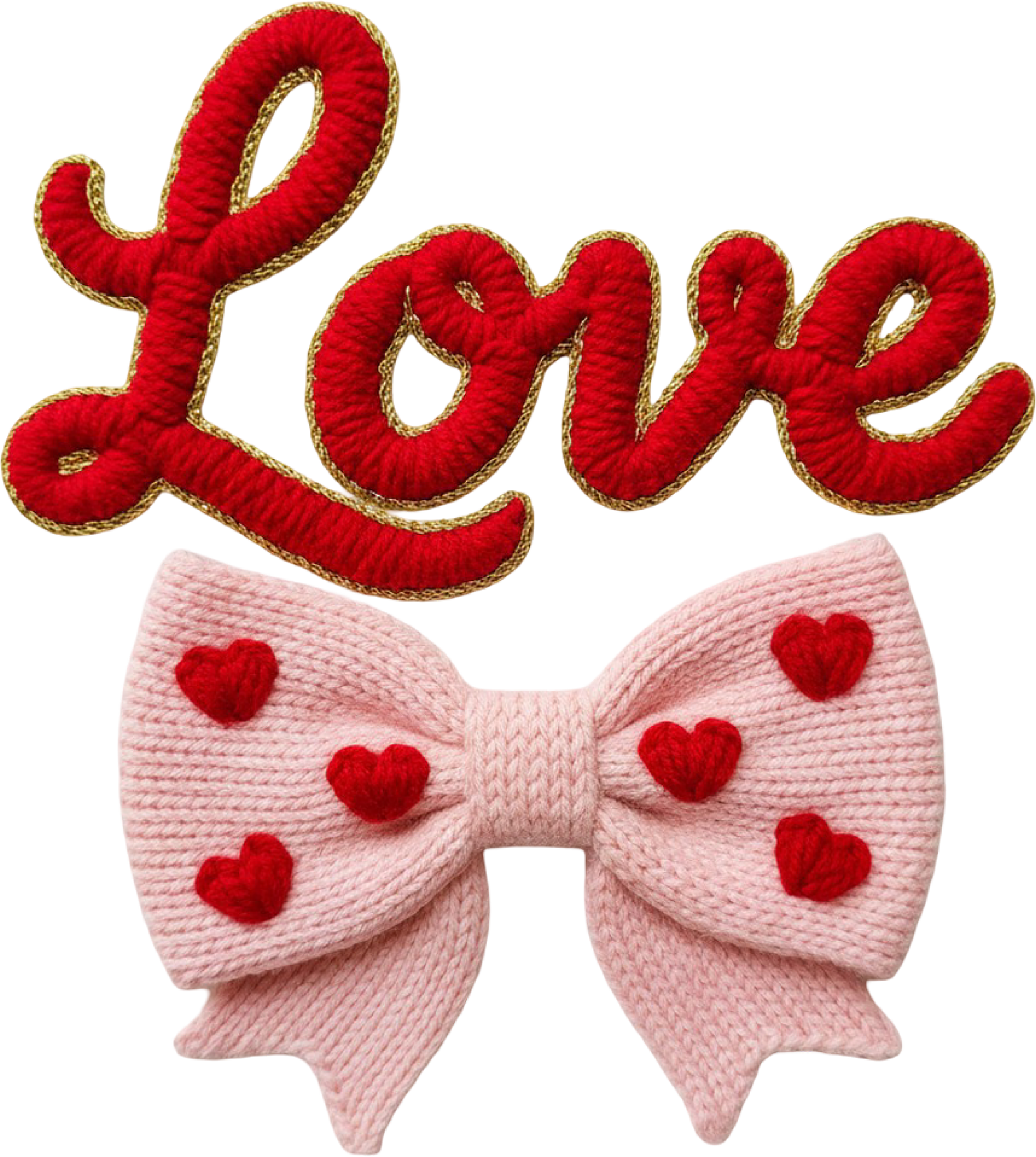 Faux Yarn Crochet Love Bow - Valentines Day Ready to Press DTF Transfer