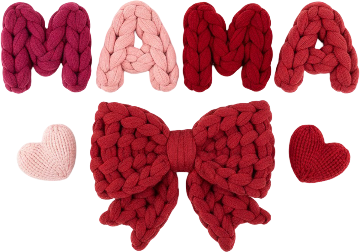 Faux Yarn Crochet Valentine Bow Mama - Valentines Day Ready to Press DTF Transfer