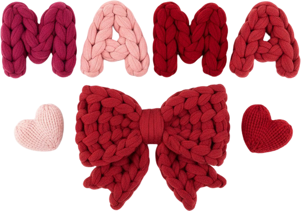 Faux Yarn Crochet Valentine Bow Mama - Valentines Day Ready to Press DTF Transfer