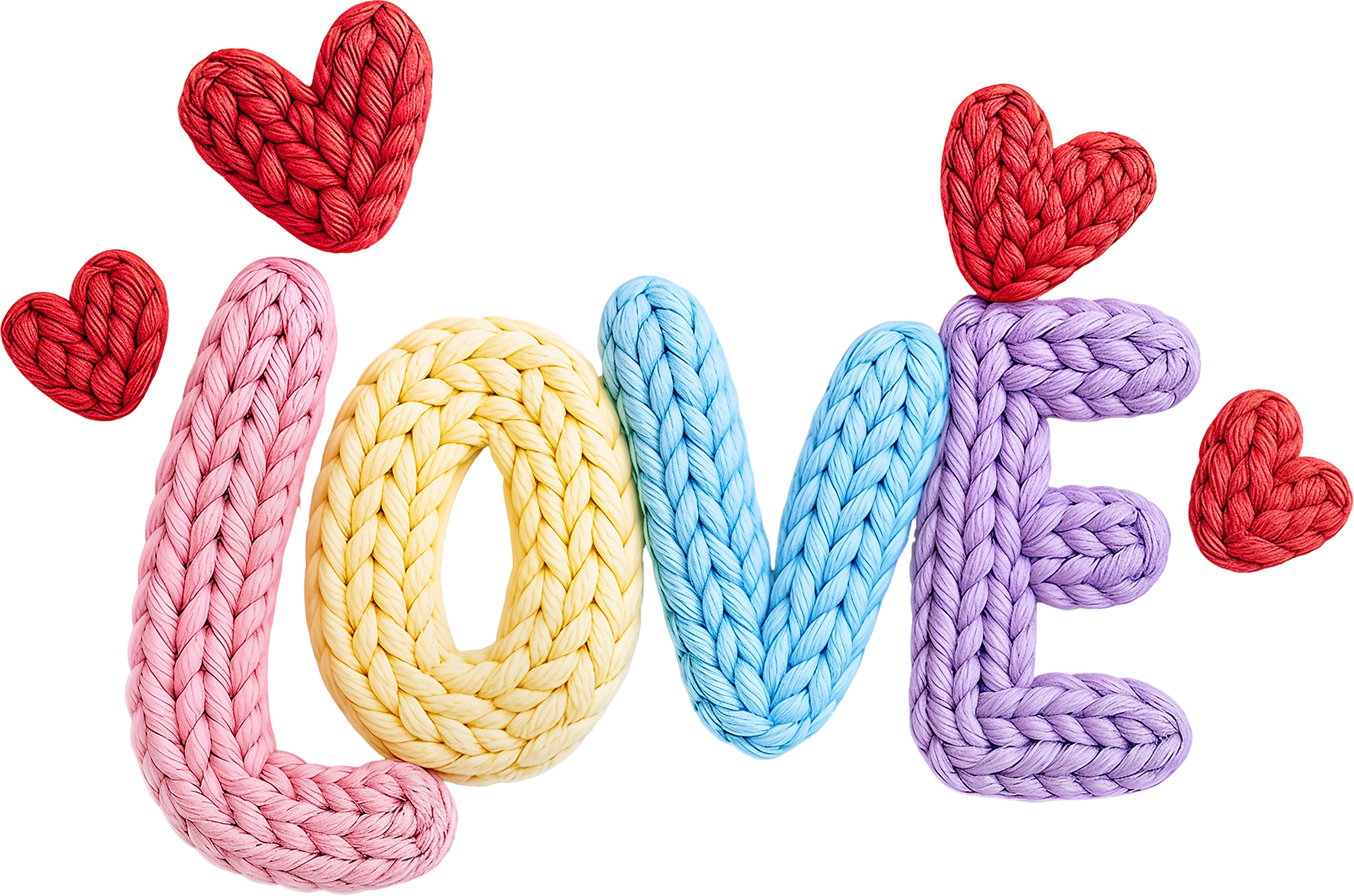 Faux Yarn Crochet Valentine Heart Love - Valentines Day Ready to Press DTF Transfer
