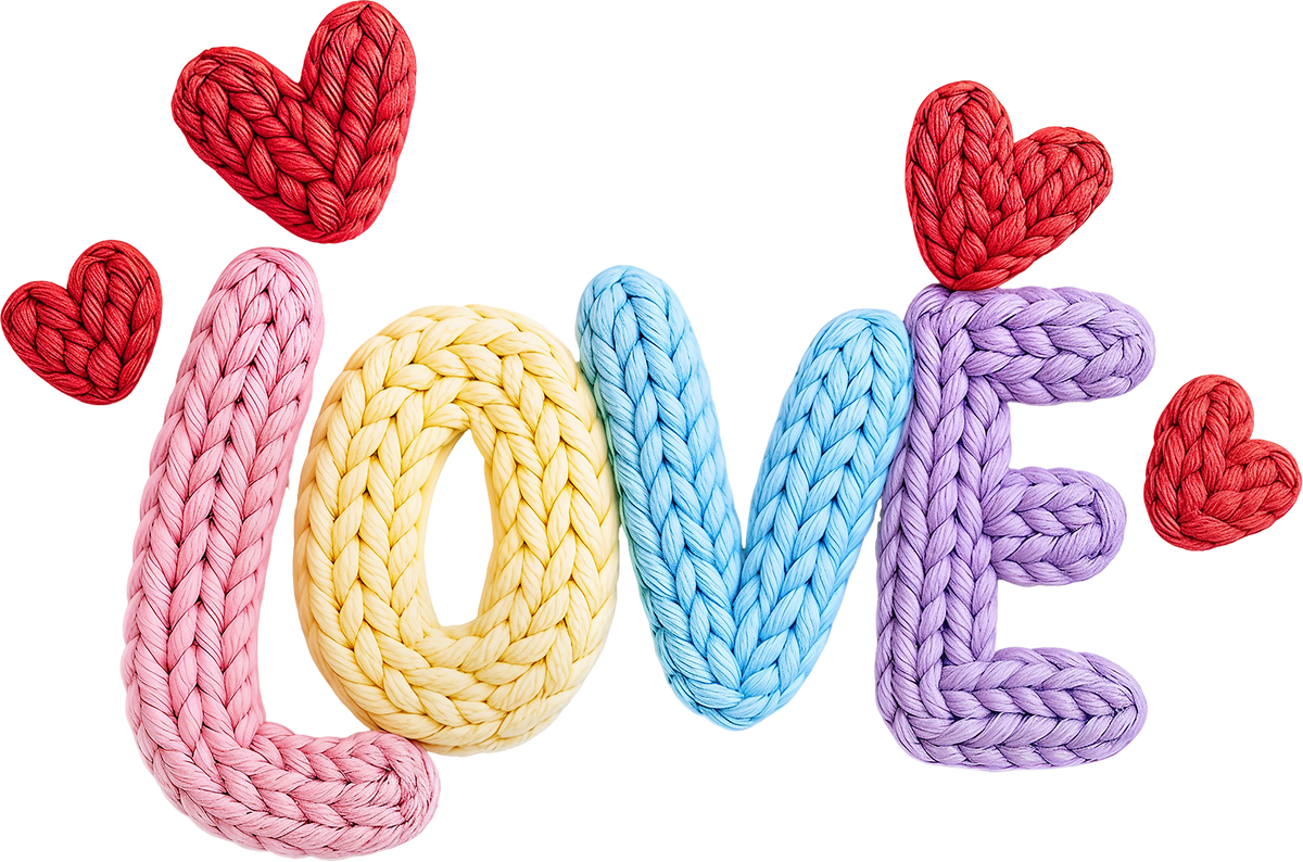 Faux Yarn Crochet Valentine Heart Love - Valentines Day Ready to Press DTF Transfer