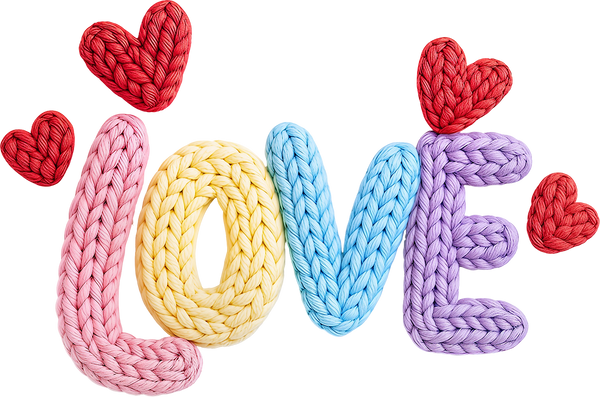 Faux Yarn Crochet Valentine Heart Love - Valentines Day Ready to Press DTF Transfer