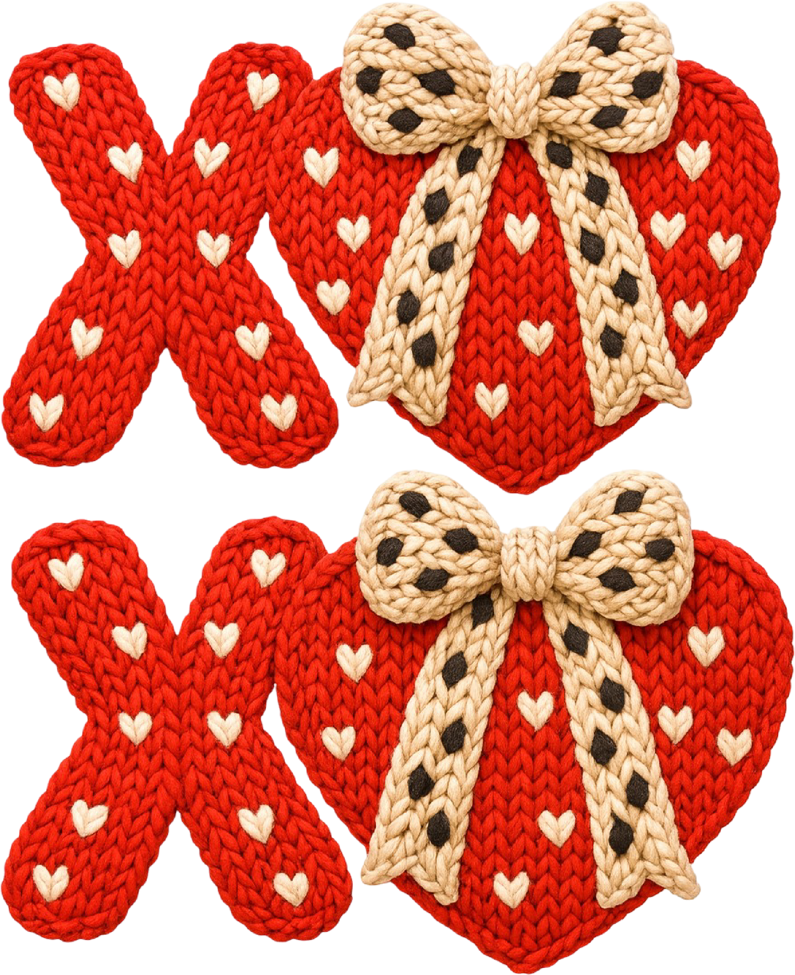 Faux Yarn Crochet Valentine Bow Heart Xoxo - Valentines Day Ready to Press DTF Transfer
