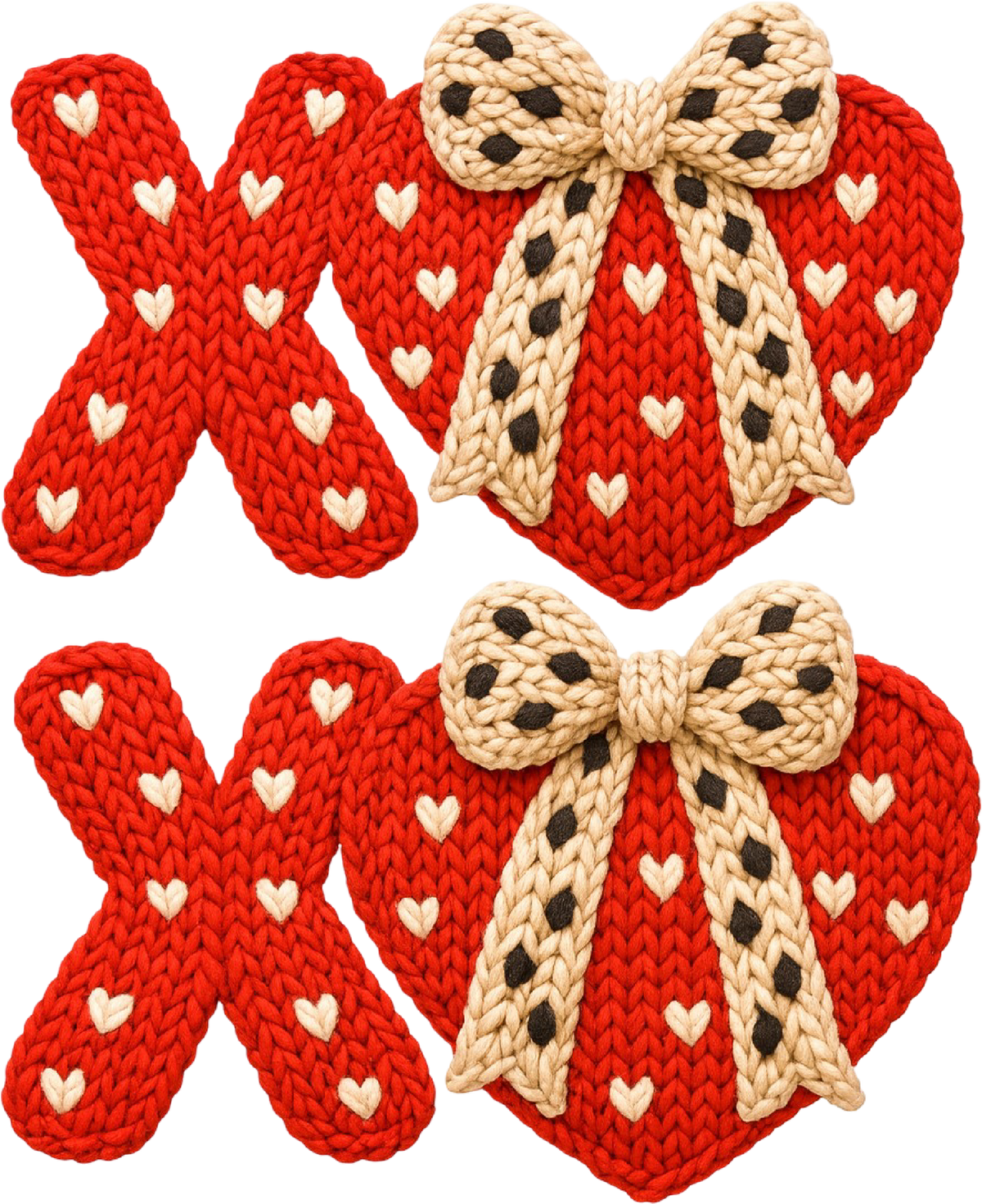Faux Yarn Crochet Valentine Bow Heart Xoxo - Valentines Day Ready to Press DTF Transfer