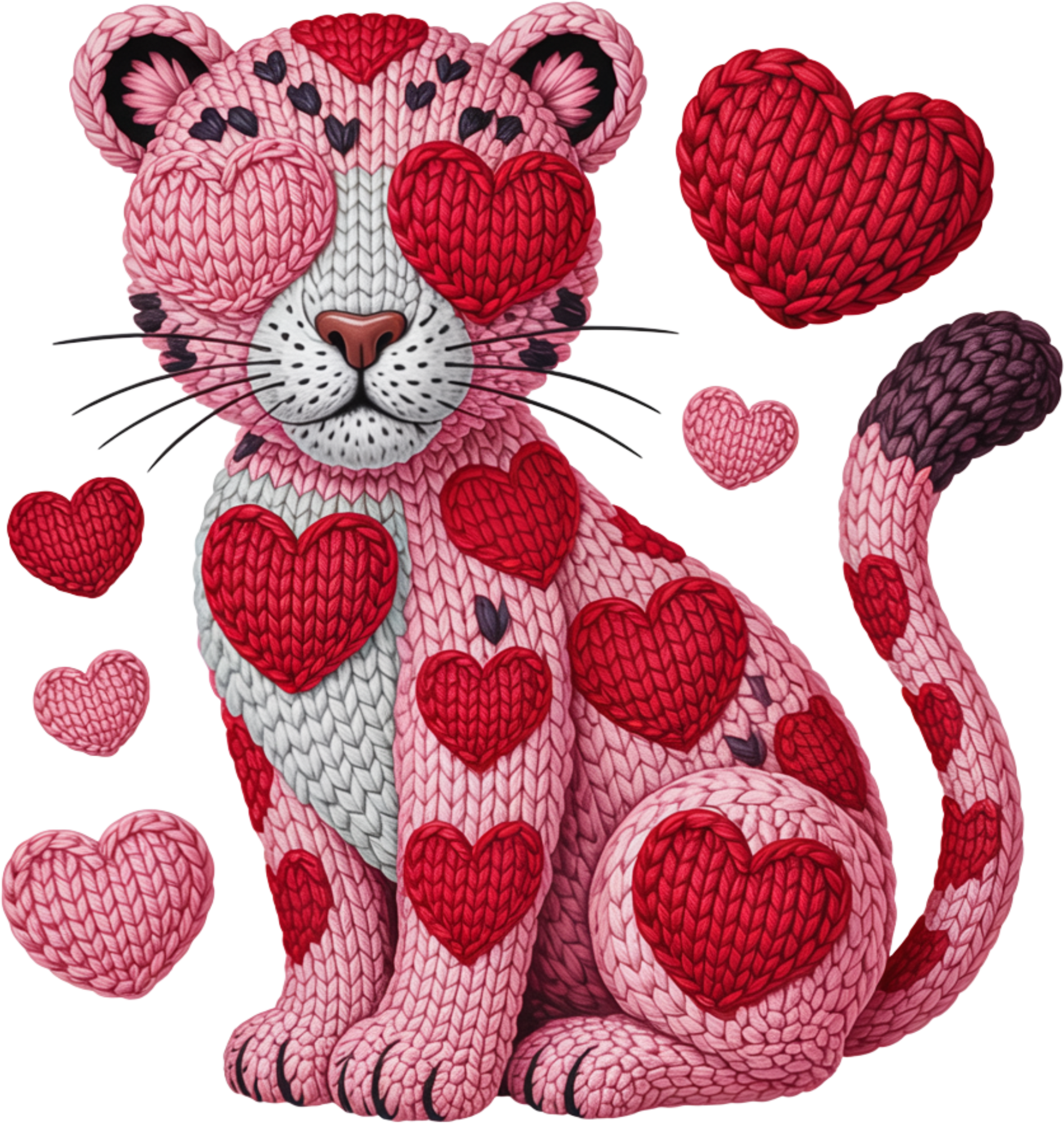 Faux Yarn Crochet Valentine Heart Leopard - Valentines Day Ready to Press DTF Transfer