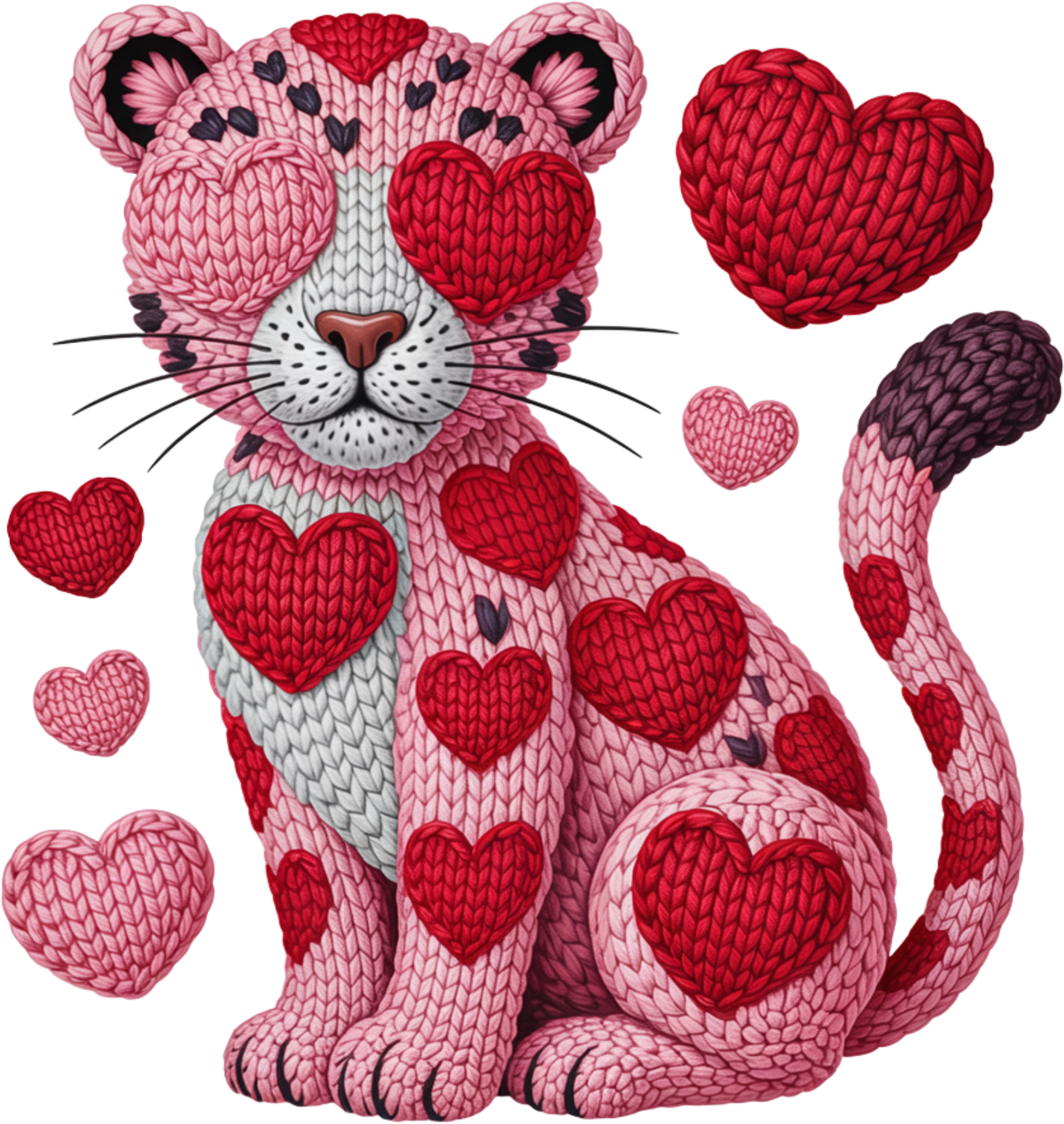 Faux Yarn Crochet Valentine Heart Leopard - Valentines Day Ready to Press DTF Transfer