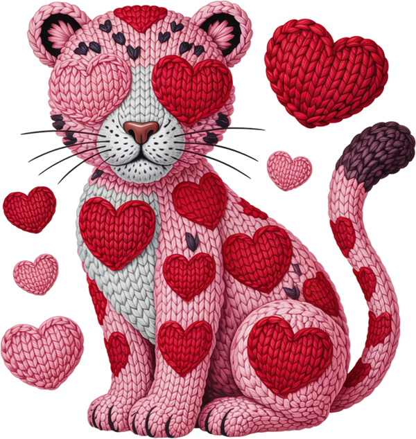 Faux Yarn Crochet Valentine Heart Leopard - Valentines Day Ready to Press DTF Transfer