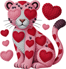 Faux Yarn Crochet Valentine Heart Leopard - Valentines Day Ready to Press DTF Transfer