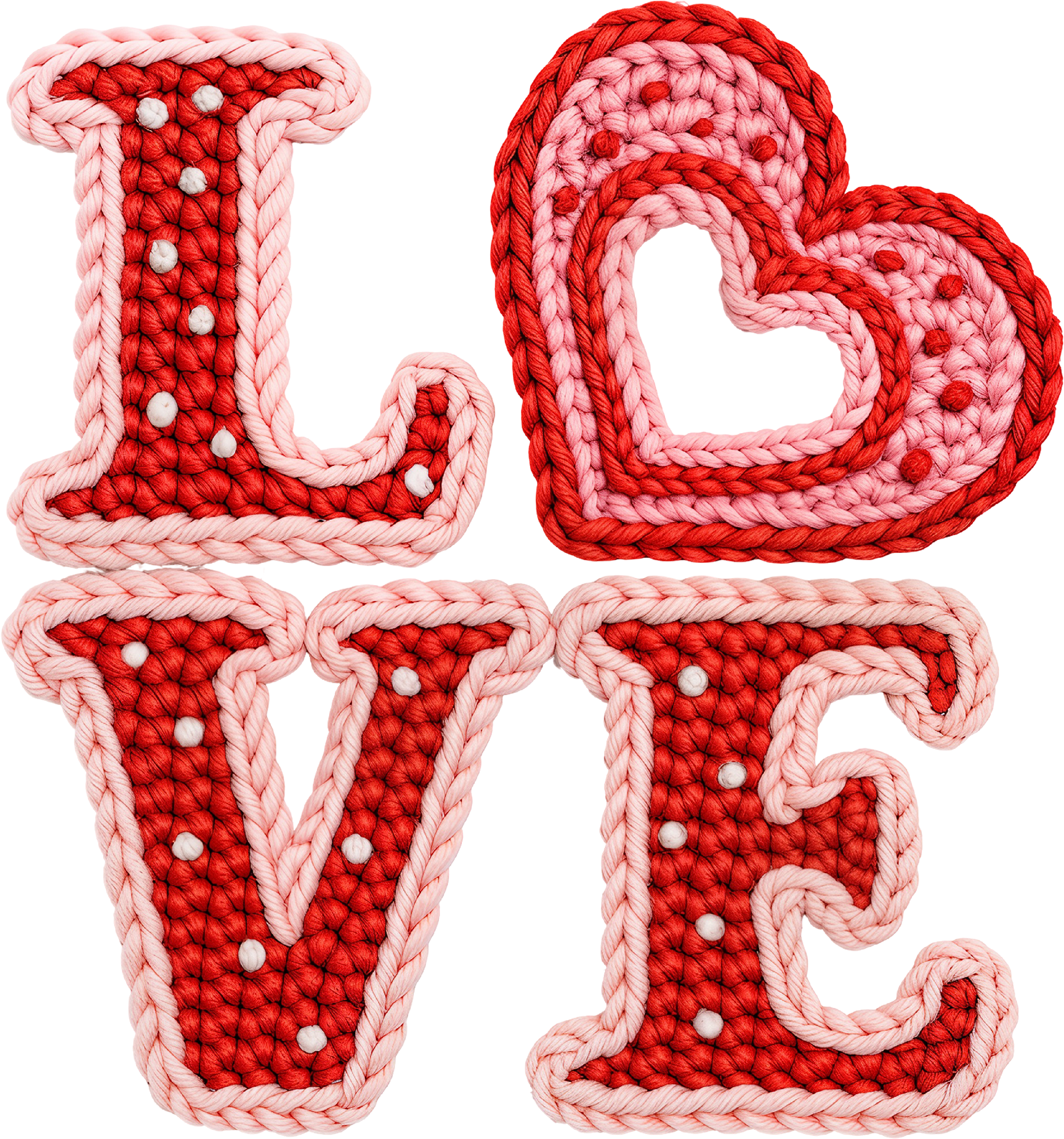 Faux Yarn Crochet Heart Love - Valentines Day Ready to Press DTF Transfer