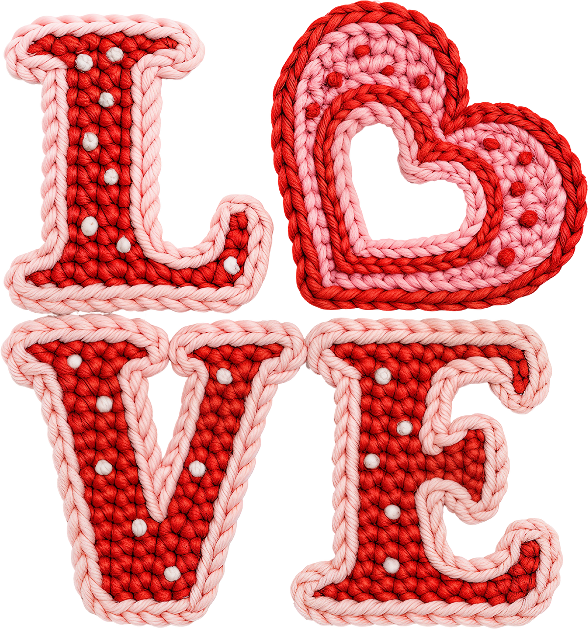Faux Yarn Crochet Heart Love - Valentines Day Ready to Press DTF Transfer