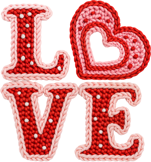 Faux Yarn Crochet Heart Love - Valentines Day Ready to Press DTF Transfer