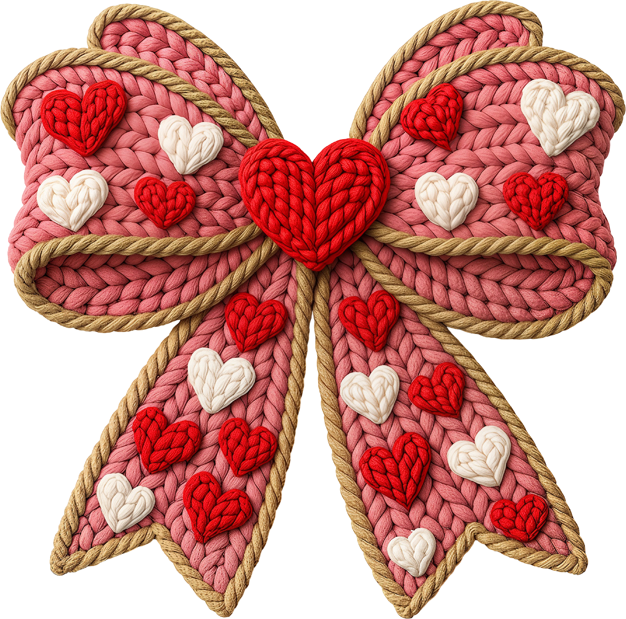Faux Yarn Crochet Heart Bow - Valentines Day Ready to Press DTF Transfer