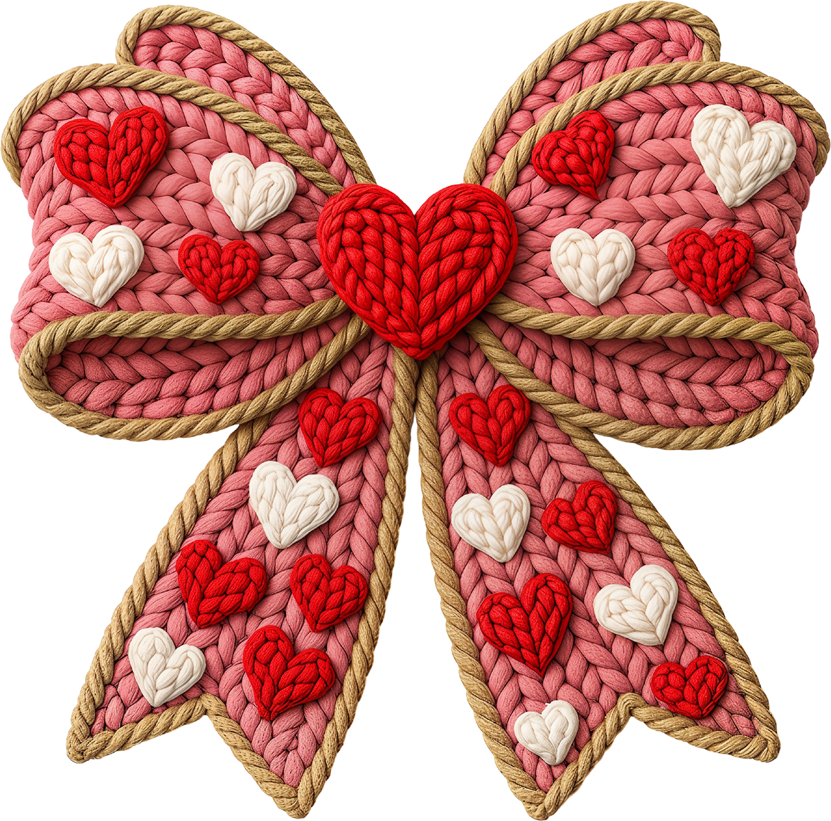 Faux Yarn Crochet Heart Bow - Valentines Day Ready to Press DTF Transfer