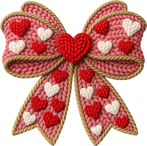 Faux Yarn Crochet Heart Bow - Valentines Day Ready to Press DTF Transfer