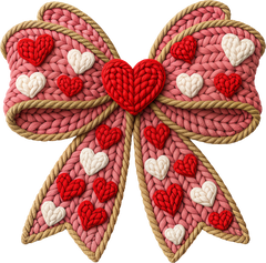 Faux Yarn Crochet Heart Bow - Valentines Day Ready to Press DTF Transfer