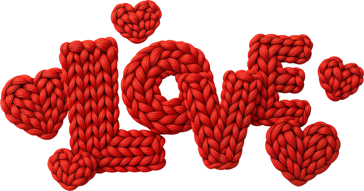 Faux Yarn Crochet Red Heart Love - Valentines Day Ready to Press DTF Transfer