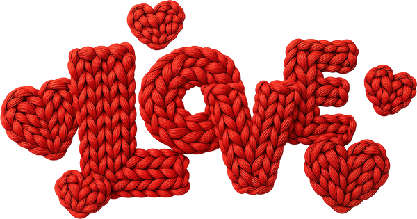 Faux Yarn Crochet Red Heart Love - Valentines Day Ready to Press DTF Transfer