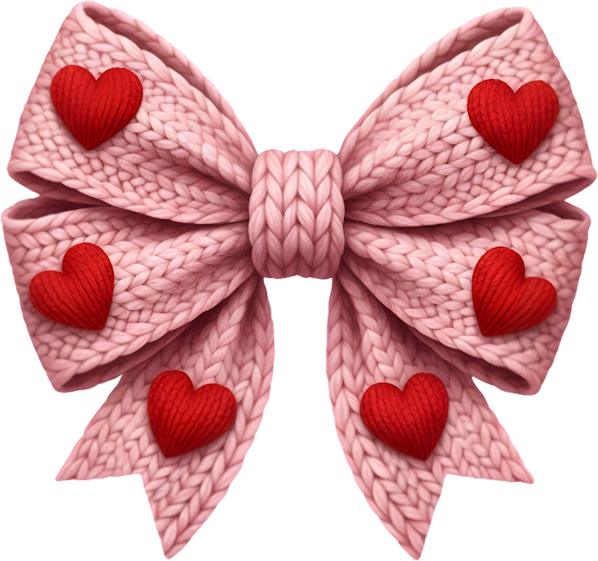 Faux Yarn Crochet Red Heart Pink Bow - Valentines Day Ready to Press DTF Transfer