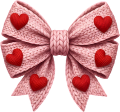 Faux Yarn Crochet Red Heart Pink Bow - Valentines Day Ready to Press DTF Transfer