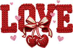 Faux Yarn Crochet Red Cherry Love - Valentines Day Ready to Press DTF Transfer