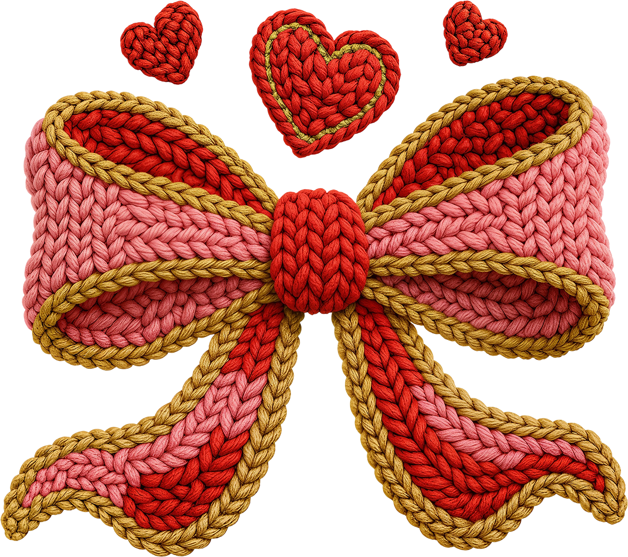 Faux Yarn Crochet Valentine Bow - Valentines Day Ready to Press DTF Transfer