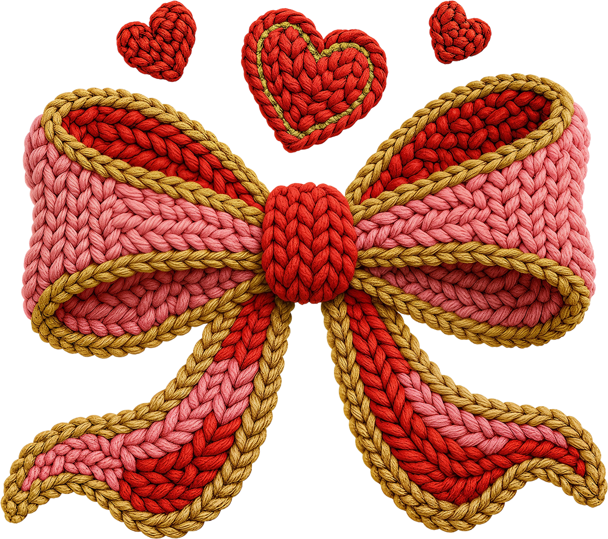 Faux Yarn Crochet Valentine Bow - Valentines Day Ready to Press DTF Transfer