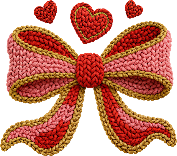 Faux Yarn Crochet Valentine Bow - Valentines Day Ready to Press DTF Transfer