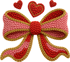 Faux Yarn Crochet Valentine Bow - Valentines Day Ready to Press DTF Transfer