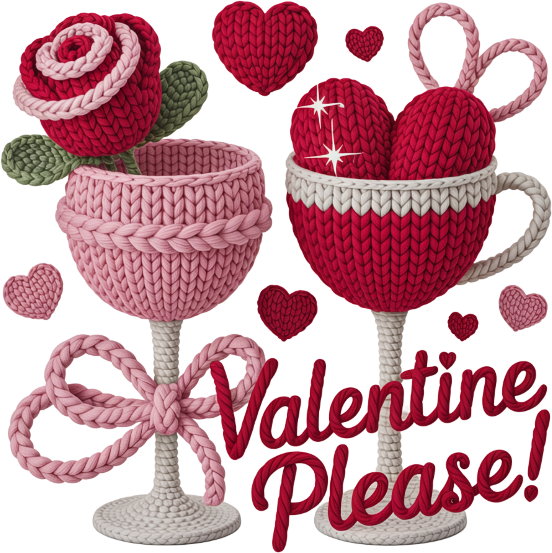 Faux Yarn Crochet Valentine Please - Valentines Day Ready to Press DTF Transfer