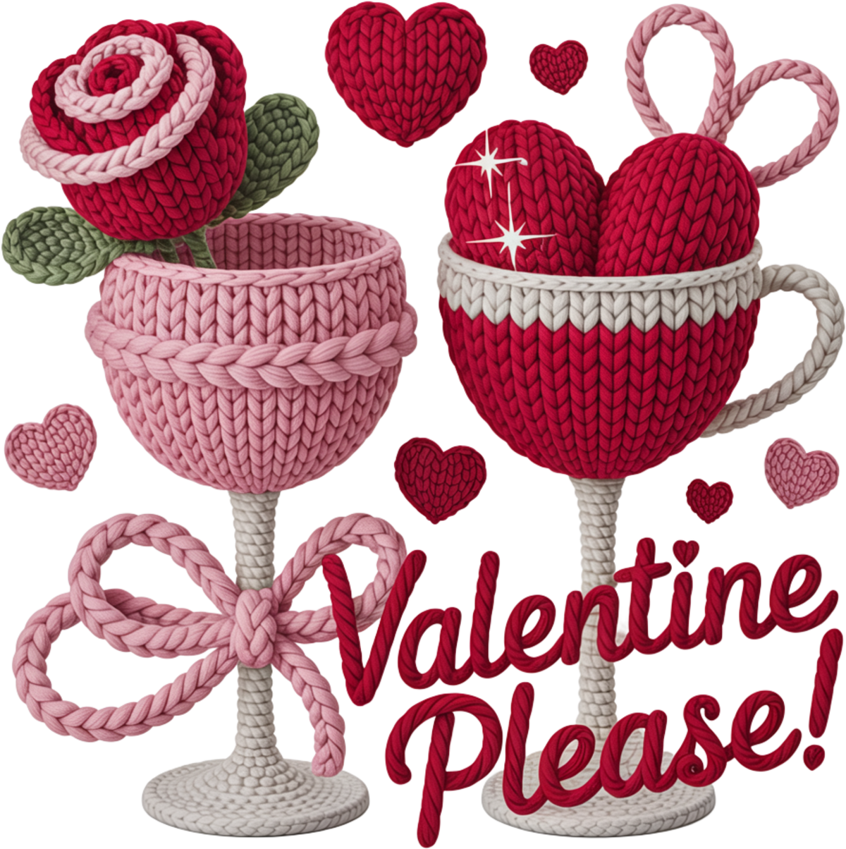 Faux Yarn Crochet Valentine Please - Valentines Day Ready to Press DTF Transfer