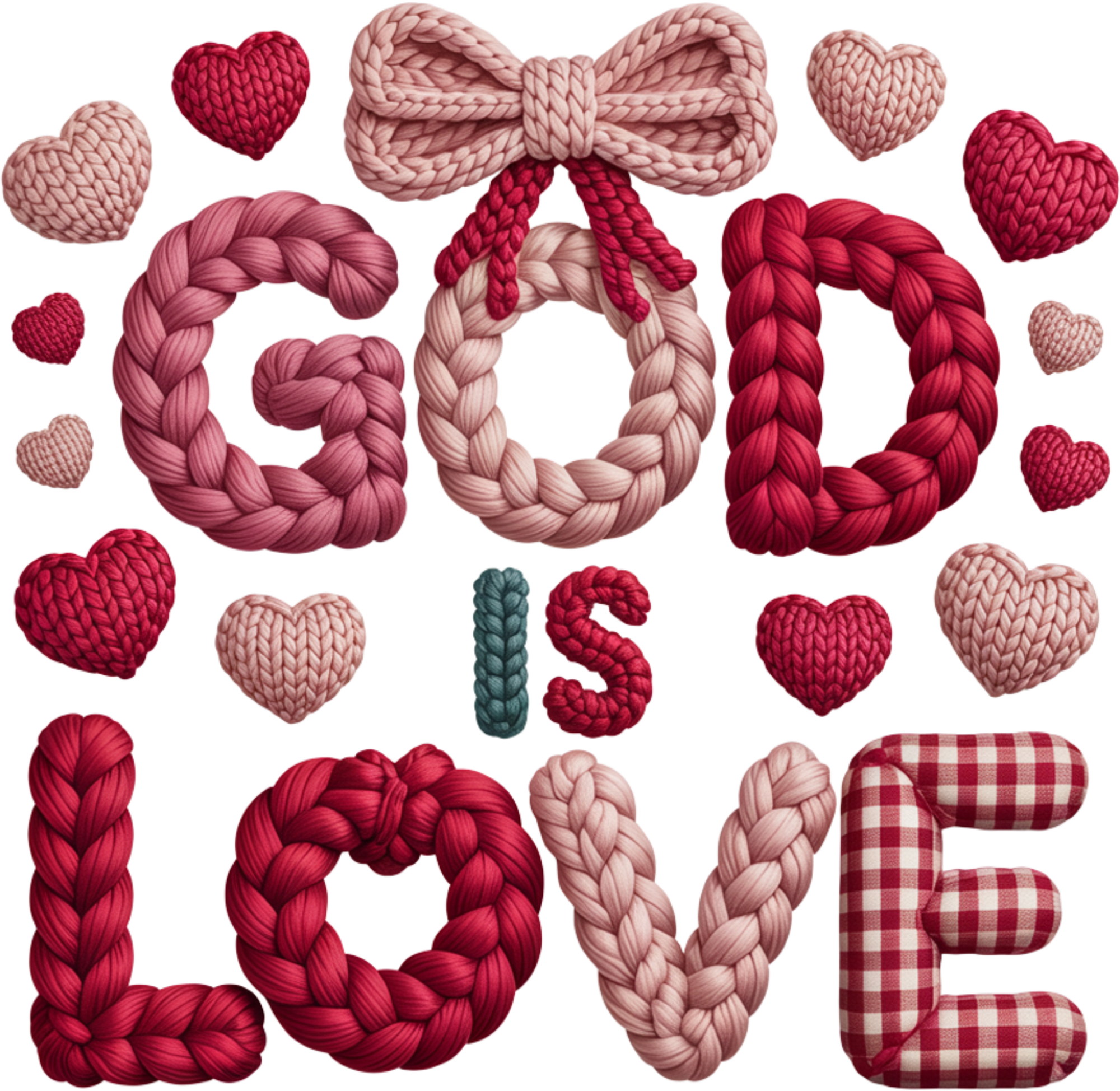 Faux Yarn Crochet Valentine God Is Love - Valentines Day Ready to Press DTF Transfer